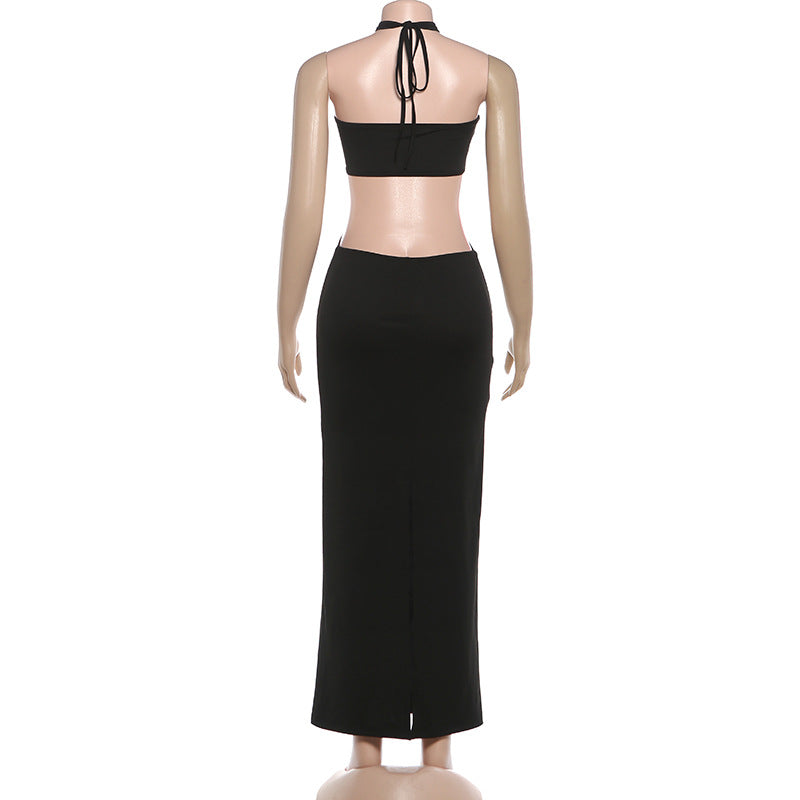 Autumn Women Clothing Sexy Tube Top Halter Lace up Backless Slit Dress