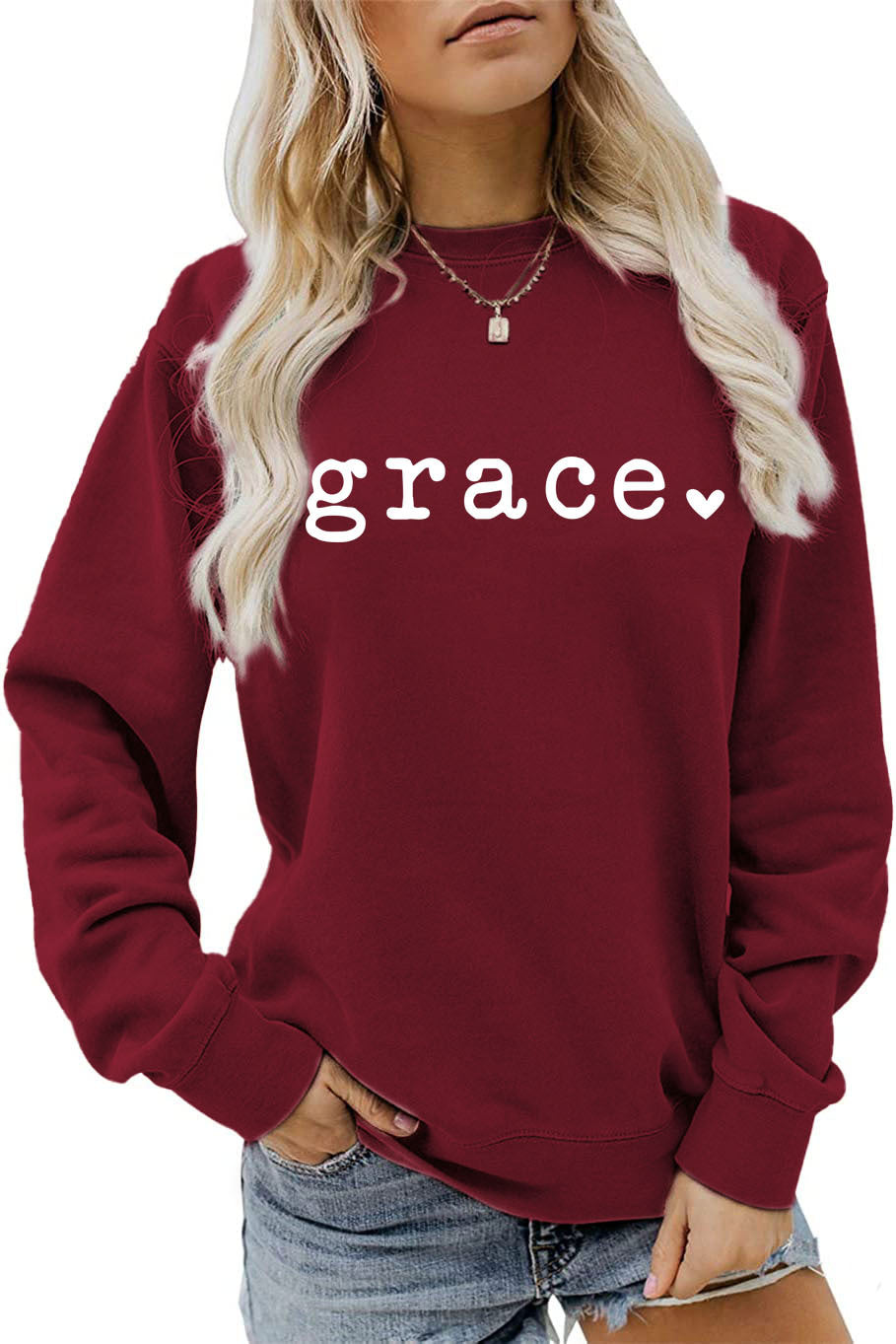 Grace Love Letter Graphic Loose Autumn Winter Bottoming Casual Top Long Sleeve Sweatshirt Women