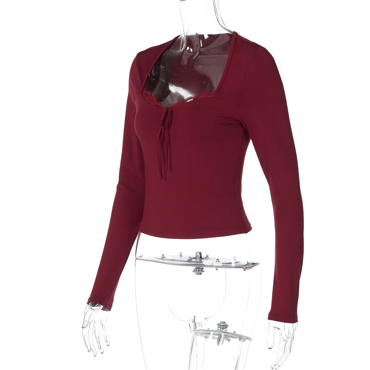 Women Clothing Lace Bottoming Shirt Women Autumn Sexy Skinny Slimming Top