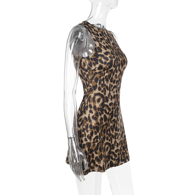 Spring Elegant Sexy Slim Vest Leopard Print Dress