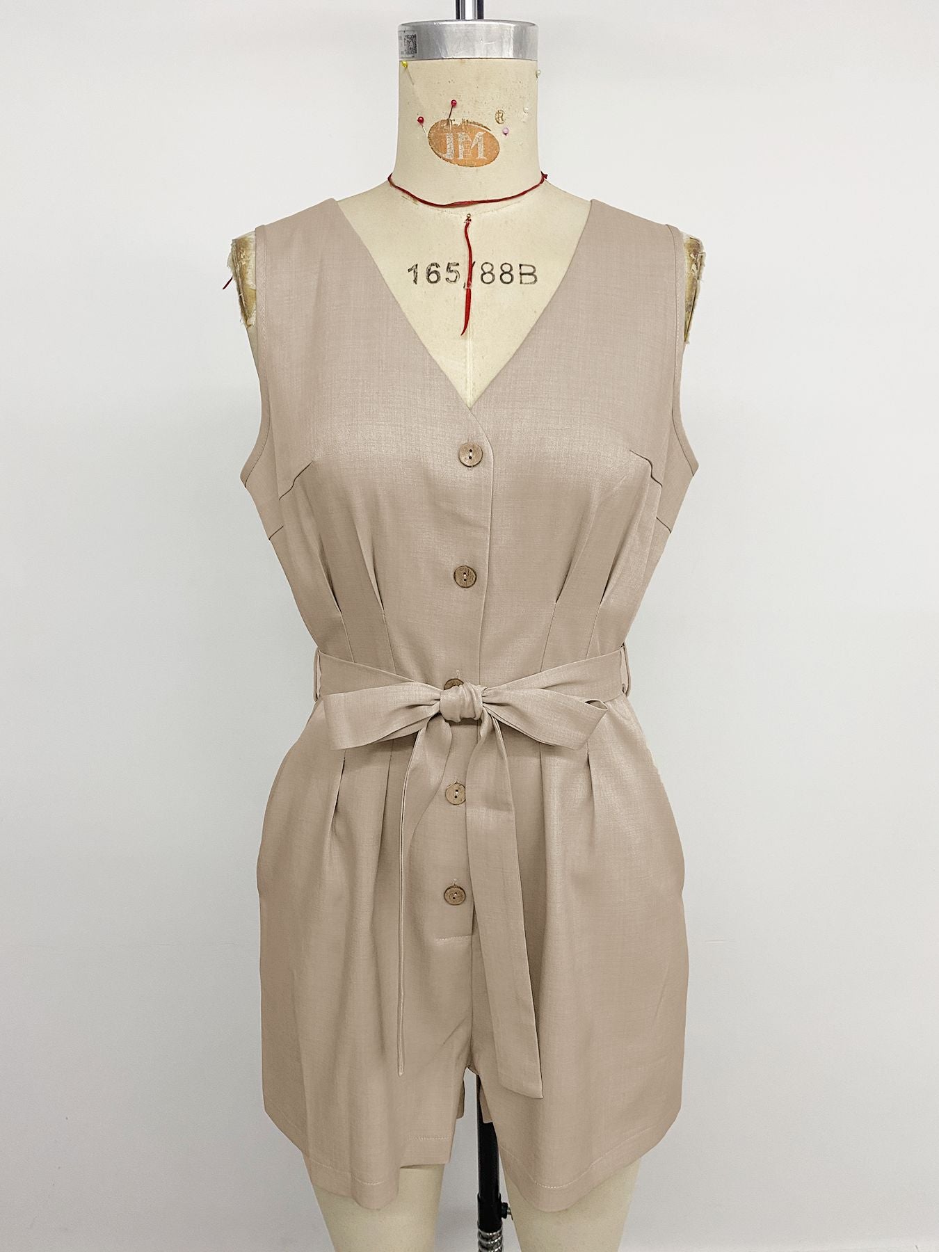 Casual Vacation Sleeveless Solid Color V neck Fitted Waist Jumpsuit