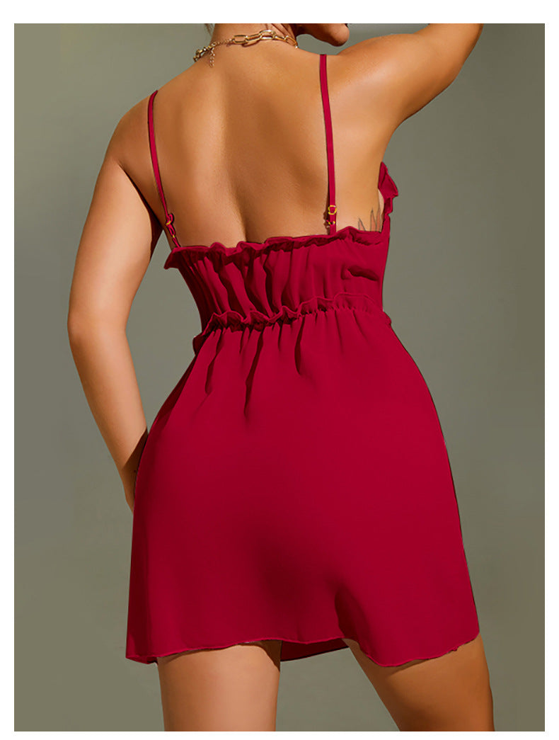 Multi Color Chiffon Sexy Sling Nightdress Backless Temptation Home Pajamas Short Dress