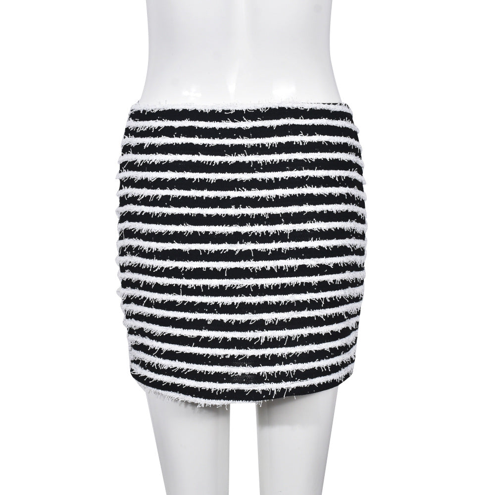 Self Designed Women Clothing Hollow Out Cutout Cropped Contrast Color Sling Top Skirt Two Piece Set