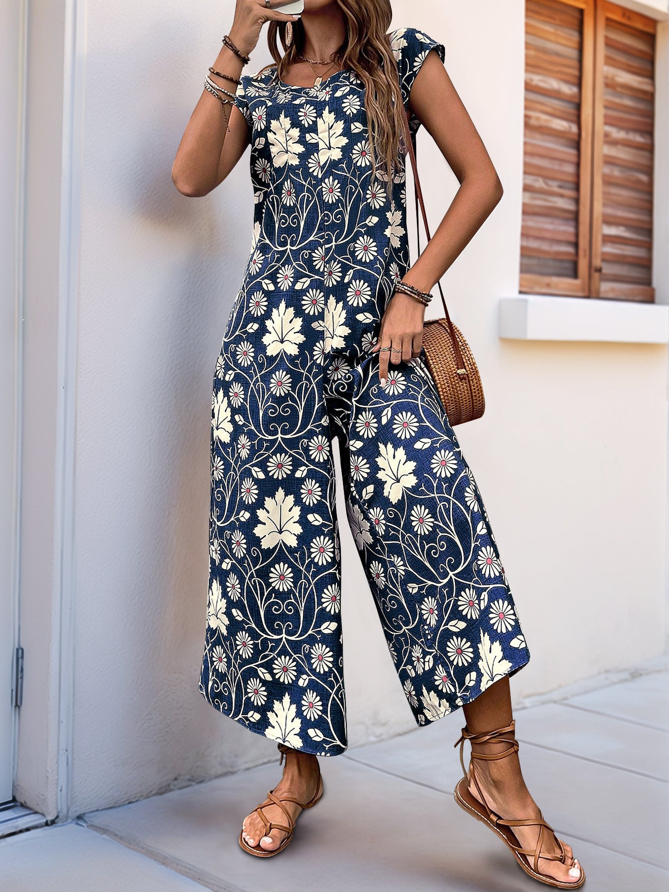Summer Jumpsuit Printed Wide Leg Jumpsuit