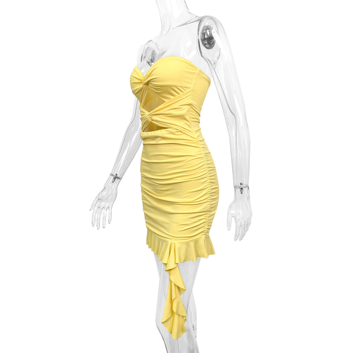 Women Clothing Sexy Tube Top Pleated Cut out Ruffled Sheath Dress