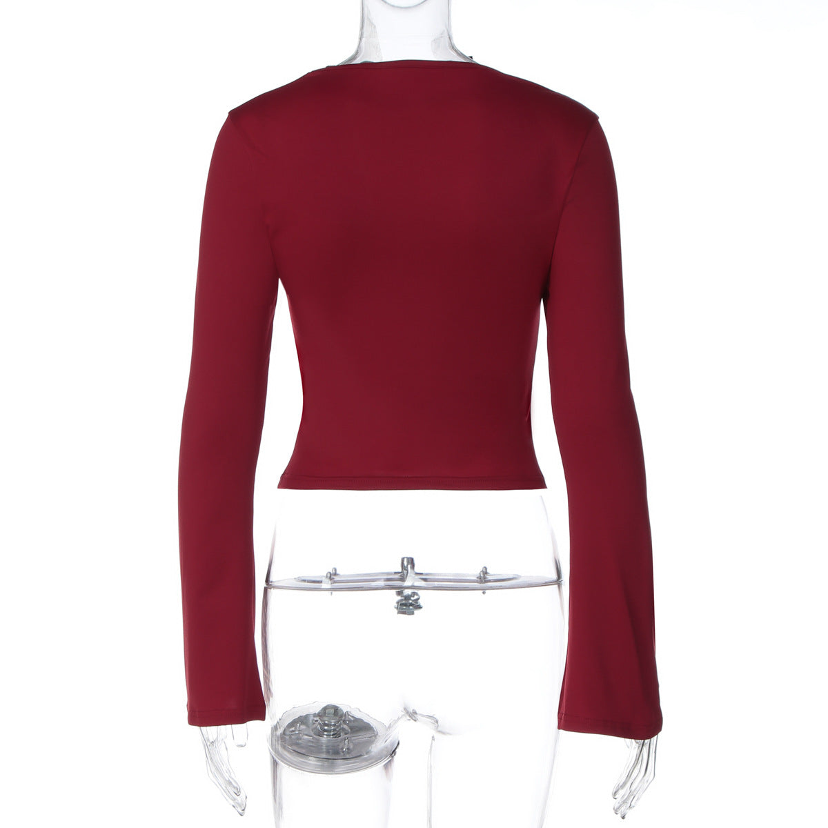 Women Clothing Winter Solid Color Square Collar Long Sleeve Slim Fit Pullover Casual Top T shirt