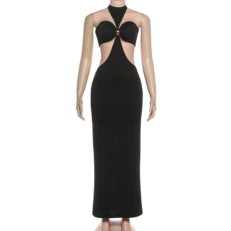 Autumn Women Clothing Sexy Tube Top Halter Lace up Backless Slit Dress