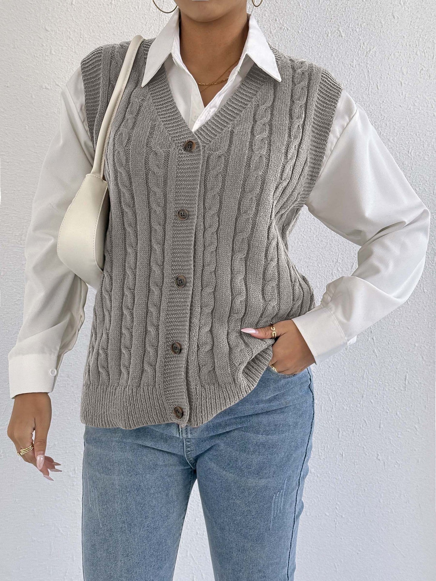Women Knitted Cardigan Autumn Winter Women Clothing Casual Outerwear Vest Twist Woven Sweater Vest