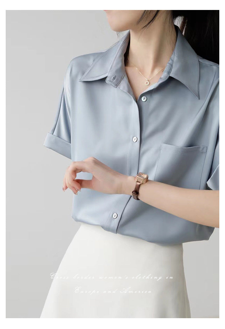 Summer Casual Satin Satin Short Sleeved Shirt Korean Professional White Collar Office Interview Shirt