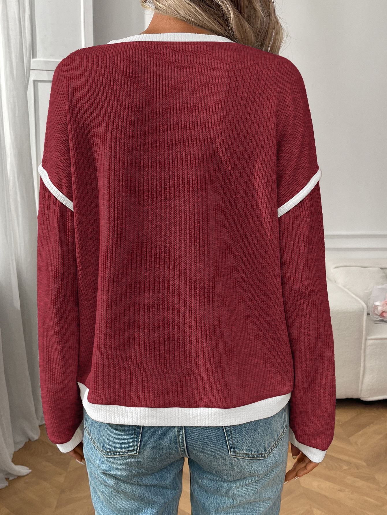 Autumn Winter Women Clothing round Neck Imitation Sweater Long Sleeve Loose Multicolor Top