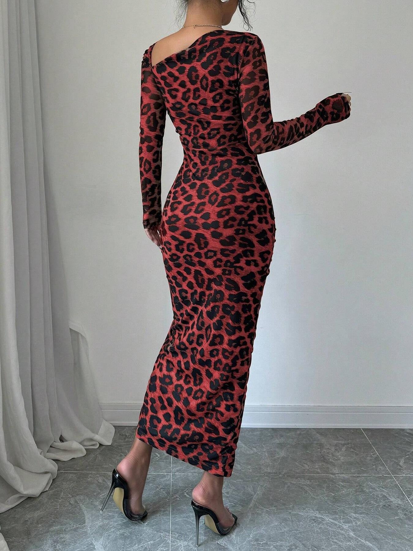 Leopard Print Dress Autumn Winter Sexy Slim Hip Sexy Long Sleeve Inner Wear Office