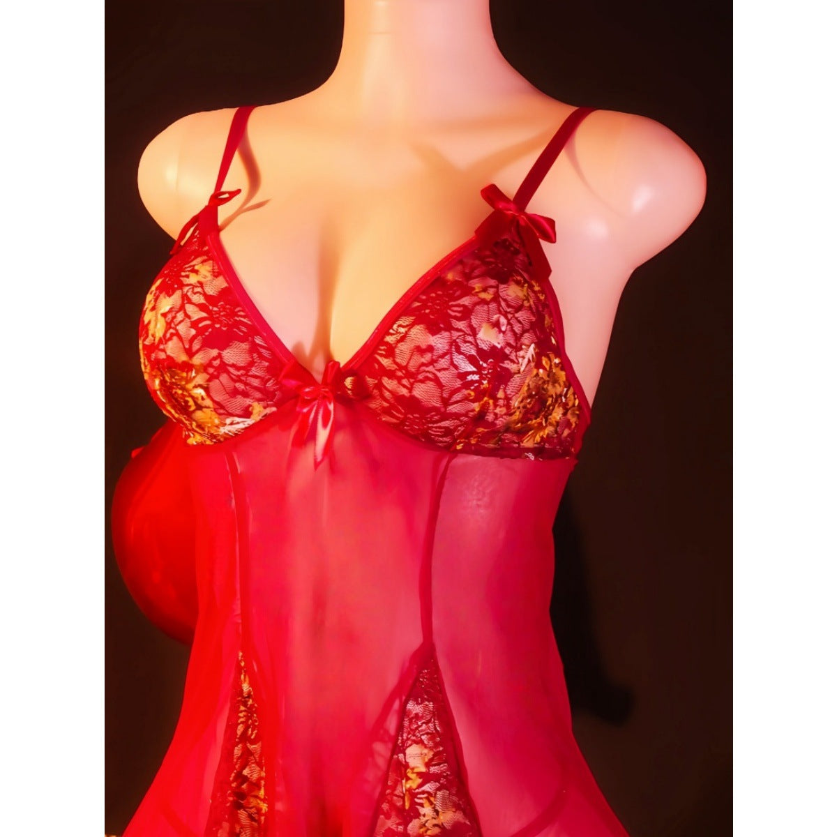 Wine Red Mesh Camisole Nightdress Golden Lace Embroidery Sexy Pajamas Sexy Underwear Two Piece
