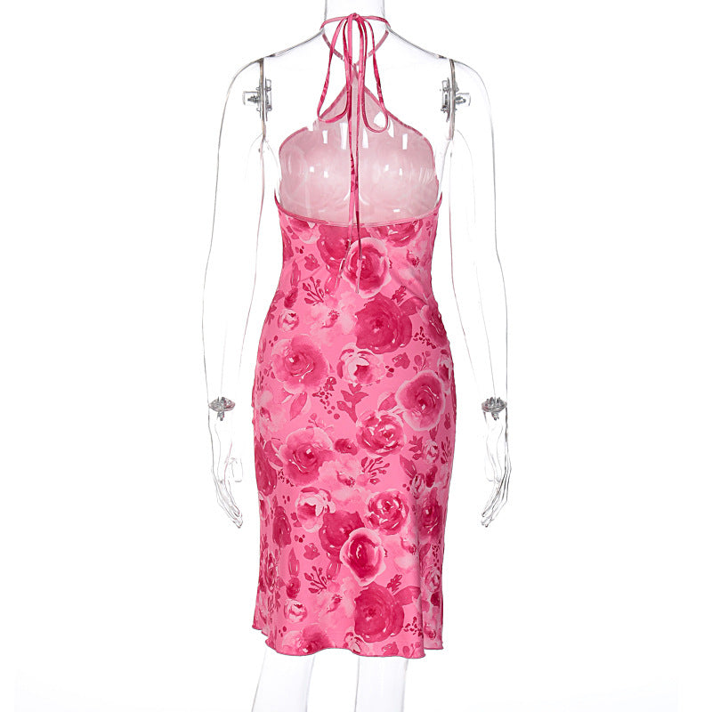 Summer Popular Women Halter Wrapped Chest Printed Dress Women