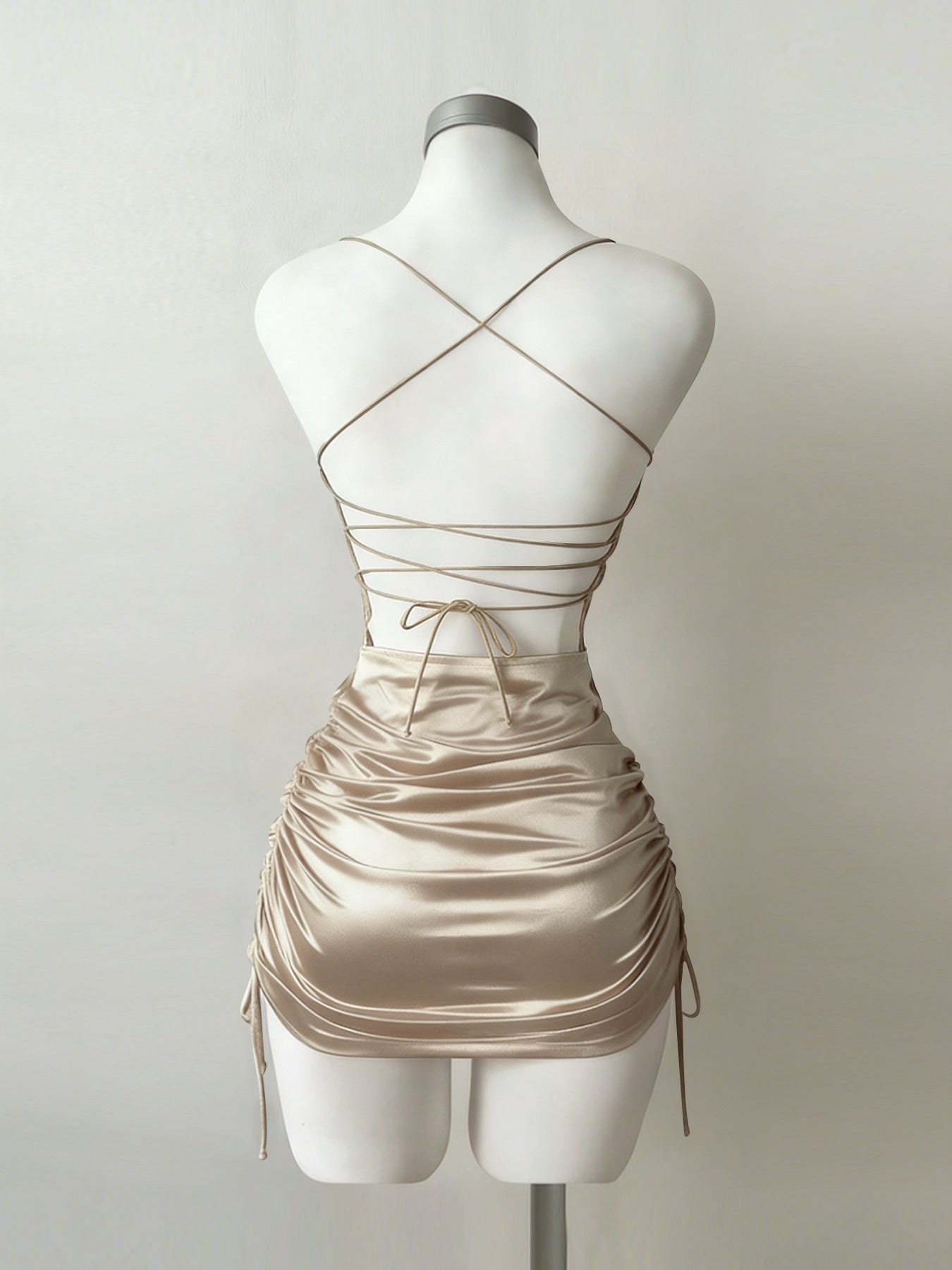Popular Dress Sling Backless Sexy Women Clothing Side Drawstring Design Exquisite Sheath Dress
