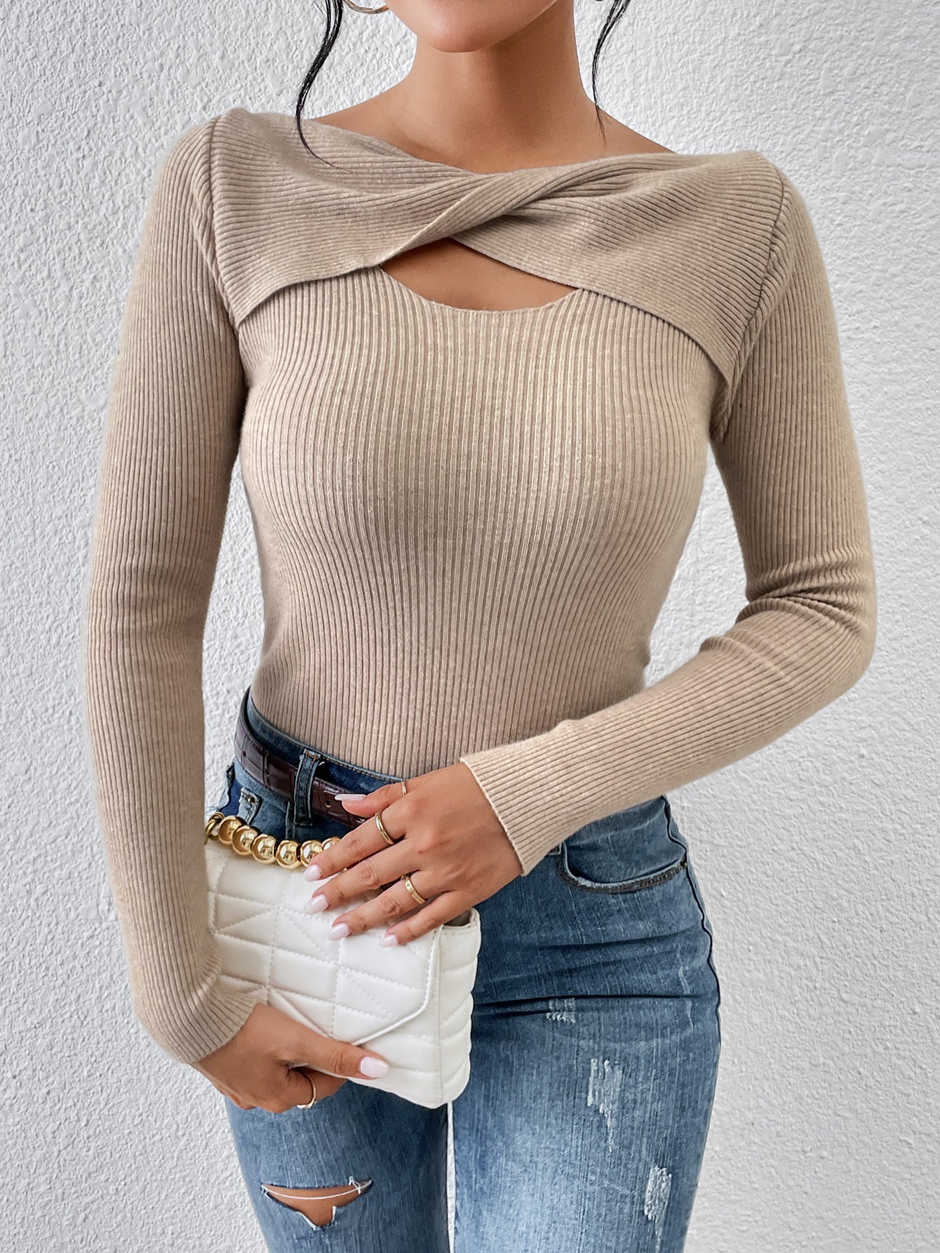 Autumn Winter Knitwear Simple Twisted Off Neck Pullover Sweater