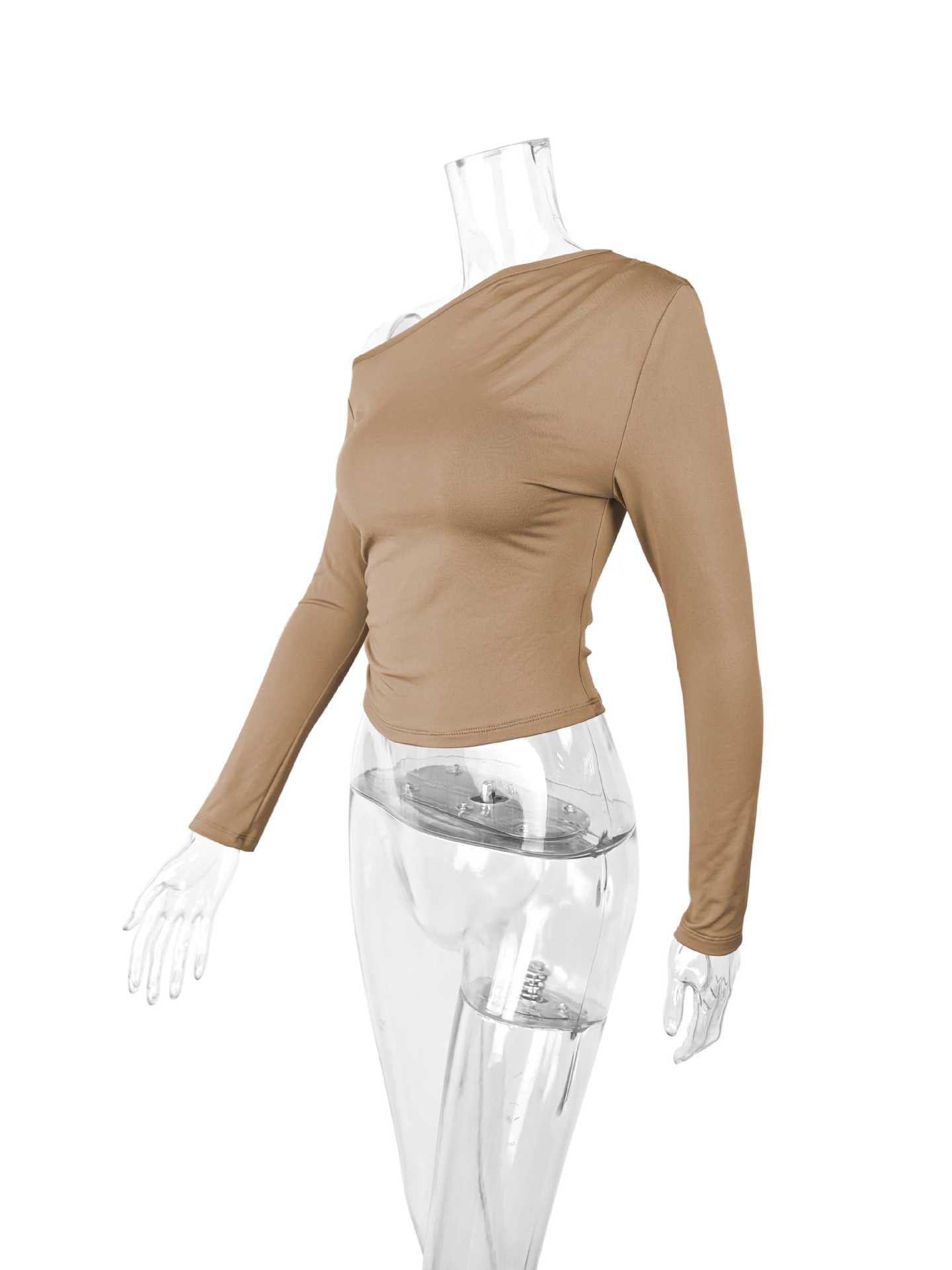 Sexy Oblique Shoulder Collar off the Shoulder Long Sleeve Slim Fit Wild Autumn Arrival T shirt Base