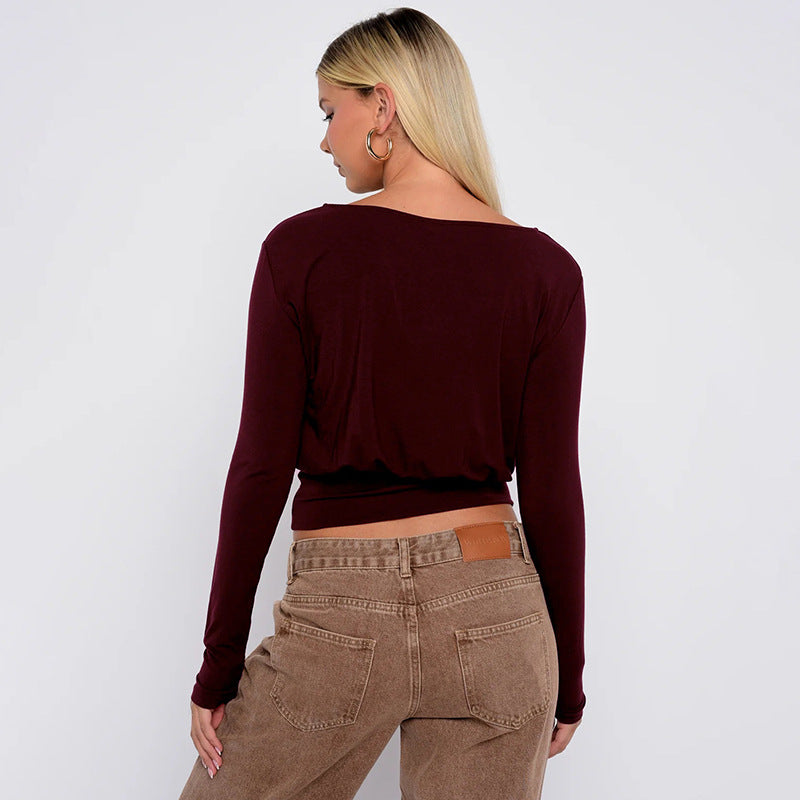 Women Clothing Autumn Winter Casual Striped Personality Minimalist Long Sleeve Waist Controlled Top