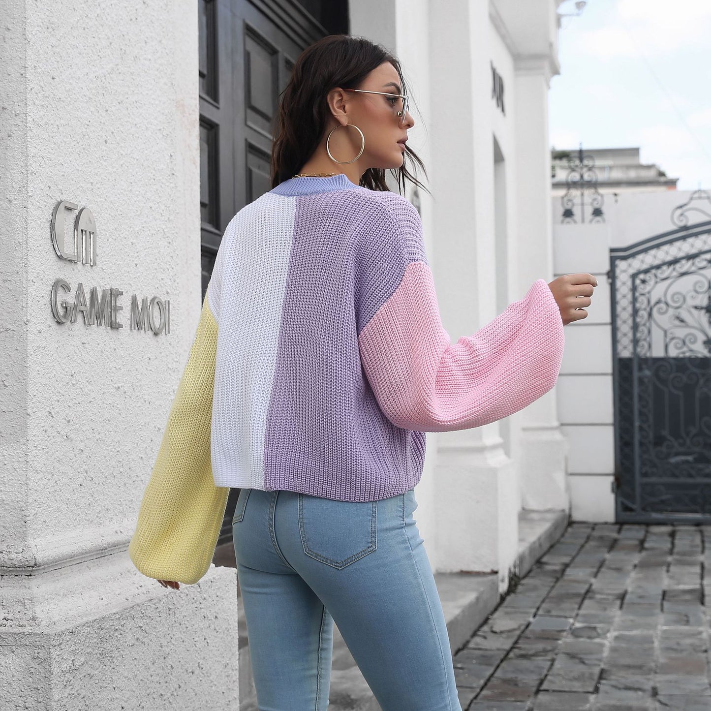 Color Stitching Knitted Cardigan Contrast Color Sweater Women Loose Long Sleeve Short Coat Women Clothing