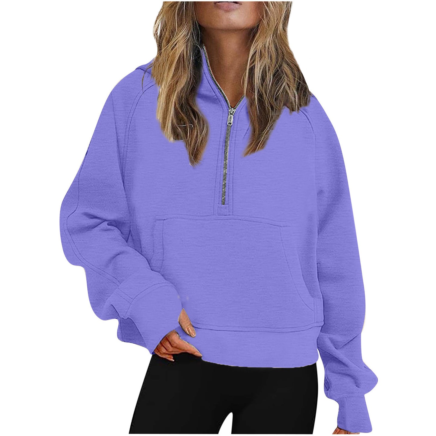 Autumn Winter Women Scuba Sports Half Zipper Yoga Clothes Loose Short Hood Fleece Lined Sweatshirt Sweatshirt
