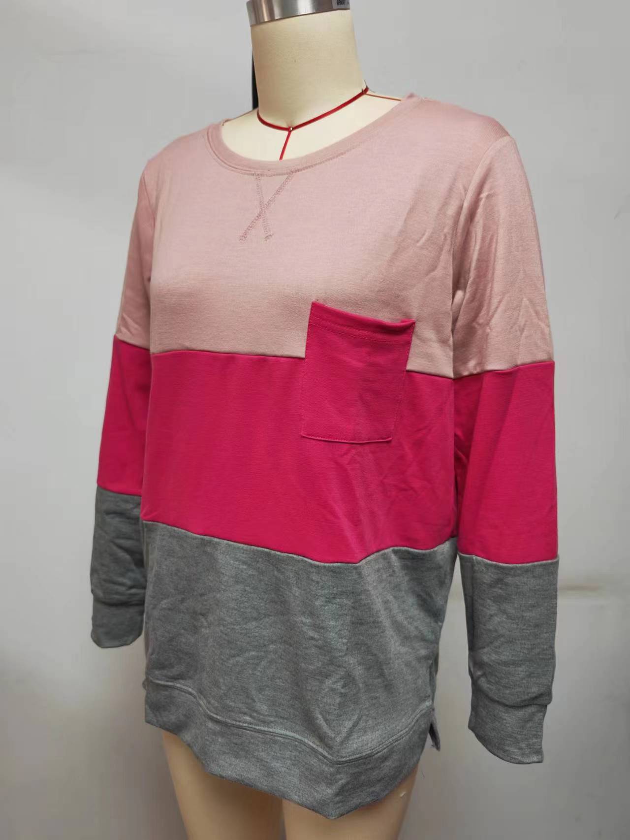 Women Clothing Stitching Crisscross Neckline round Neck Long Sleeve Casual Sweatshirt Women