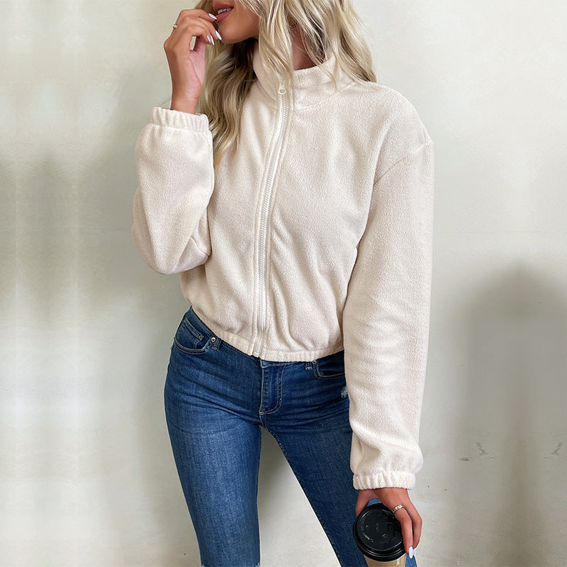 Women Clothing Short Solid Color Polar Fleece Jacket Women Autumn