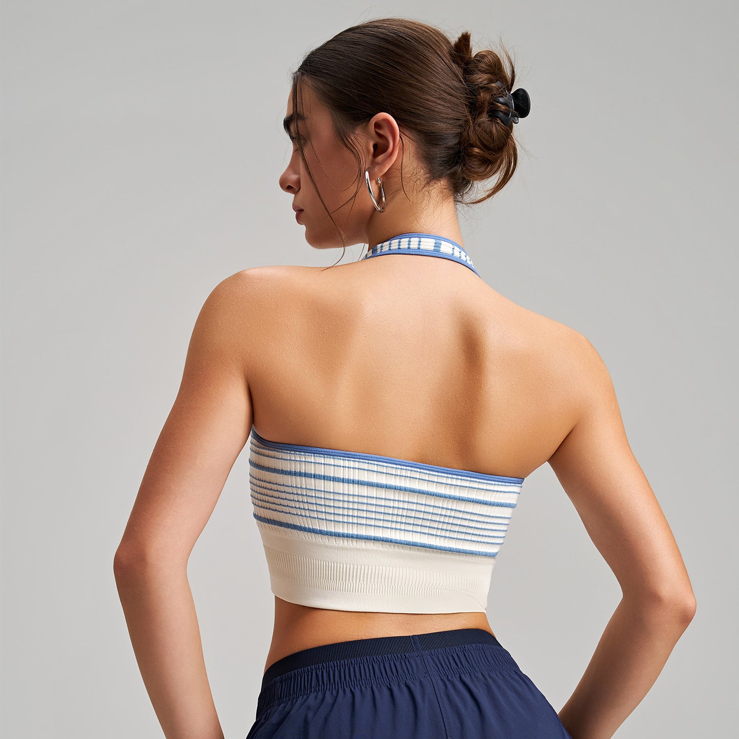 Halter Sports Underwear Contrast Color Striped Vest Women with Chest Pad Fitness Quick Drying Short Breathable Yoga Vest Bra