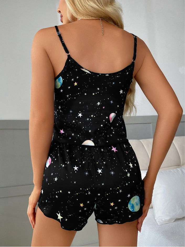 Casual Two Piece Sets Leopard Print Sling Pajamas Women Summer Satin Artificial Silk Popular Home Wear