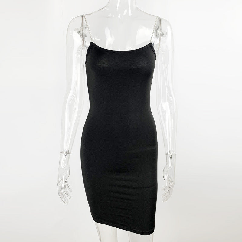 Summer Women Clothing Slim-Fit Sexy Cami Dress Diamond Chain Backless Hip