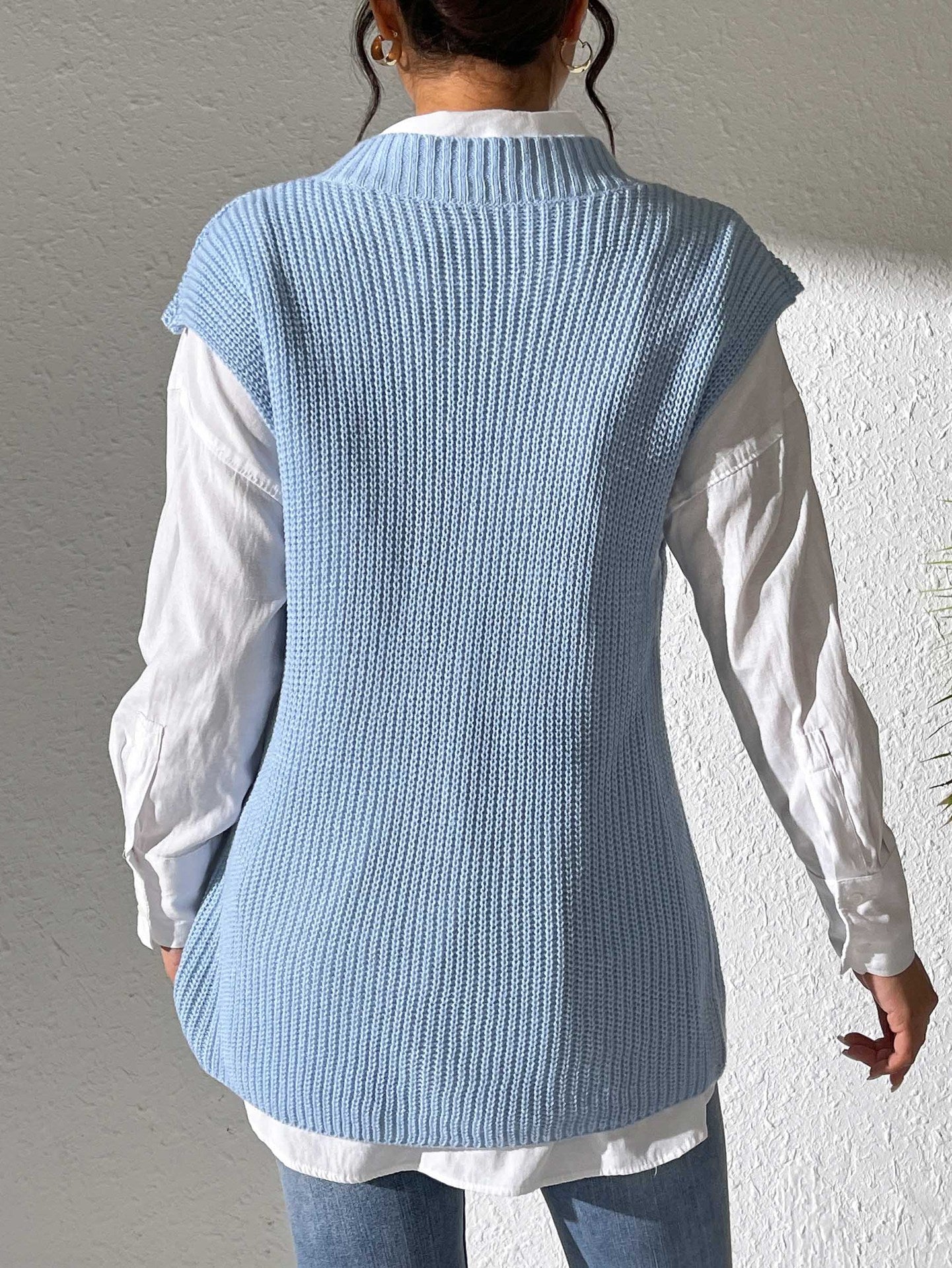 Women Vest Clothing Spring Autumn V neck Simple Vest Embroidery Love Stickers Sweater Waistcoat