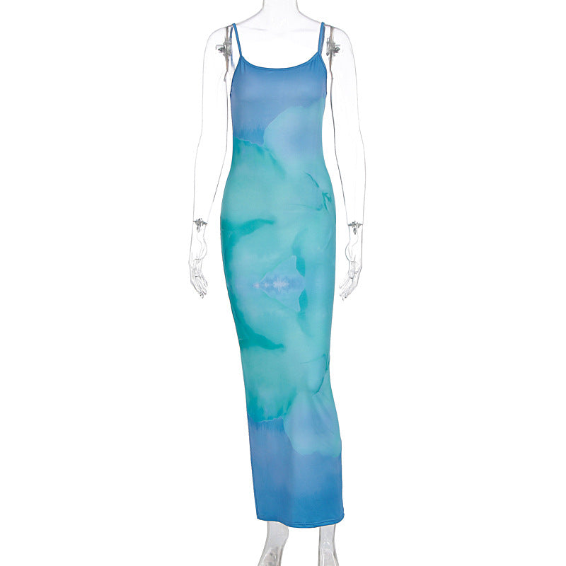Summer Sexy Gradient Printing Sling Slim Slimming Sheath Dress Women Clothing