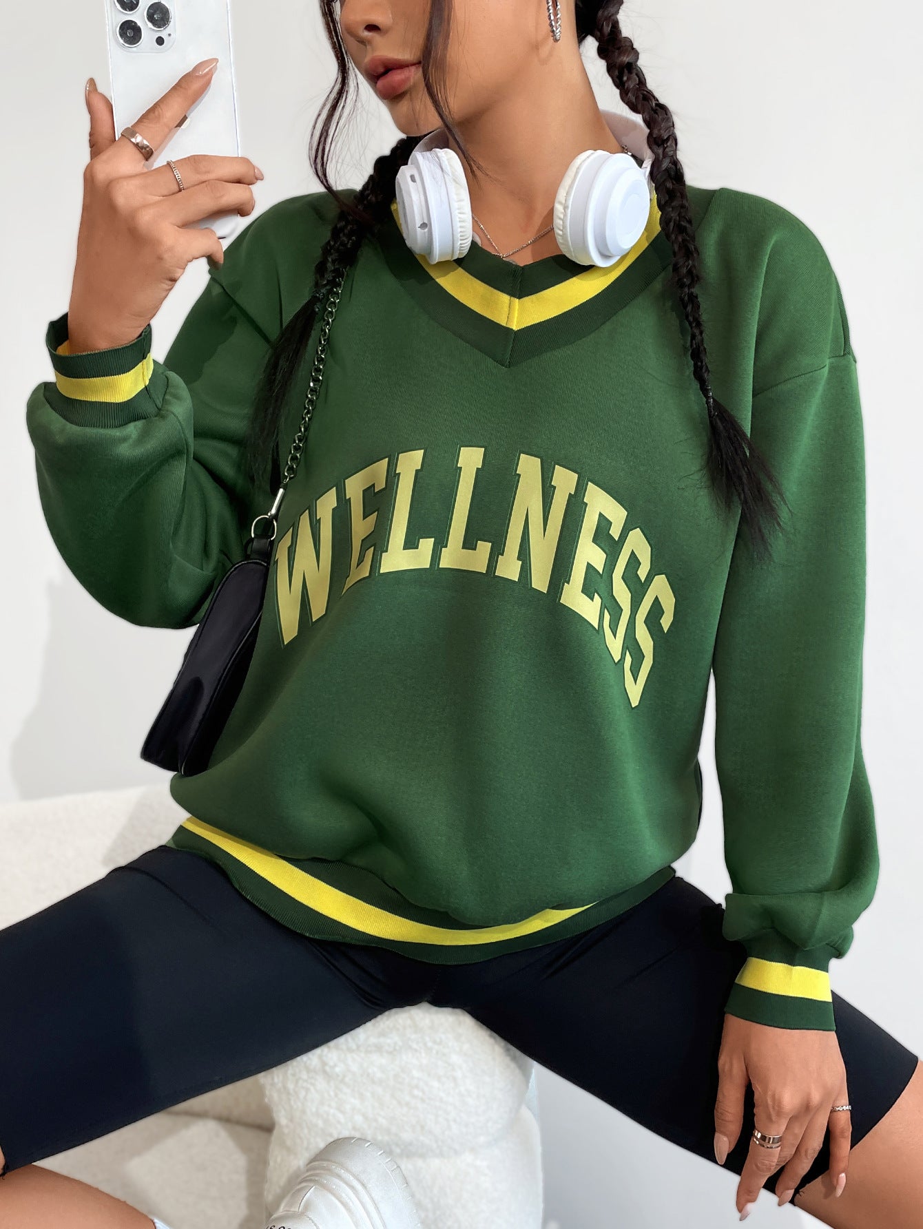 Women Clothing V Neck Floral Print Long Sleeve Pullover