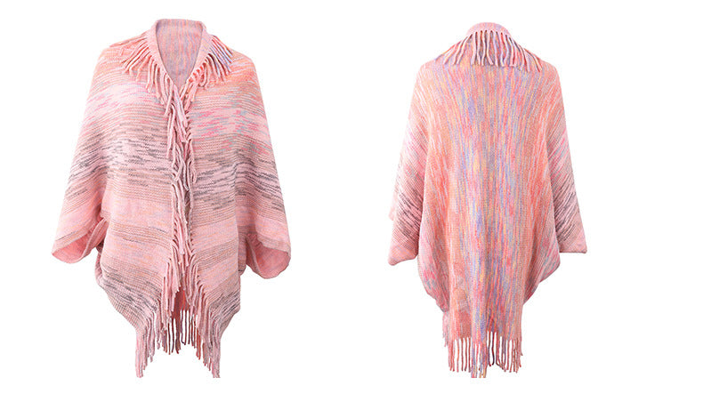 Autumn Winter New Shawl Cape Sweater Tassel Hem Color Cardigan for Women