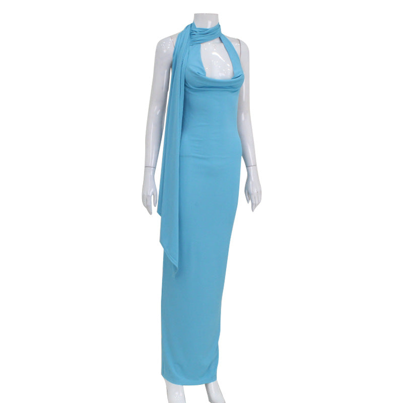 Sexy Halter Swing Collar Elegant Slim Fit High Grade Dress with Ribbon Sexy Dress for Women