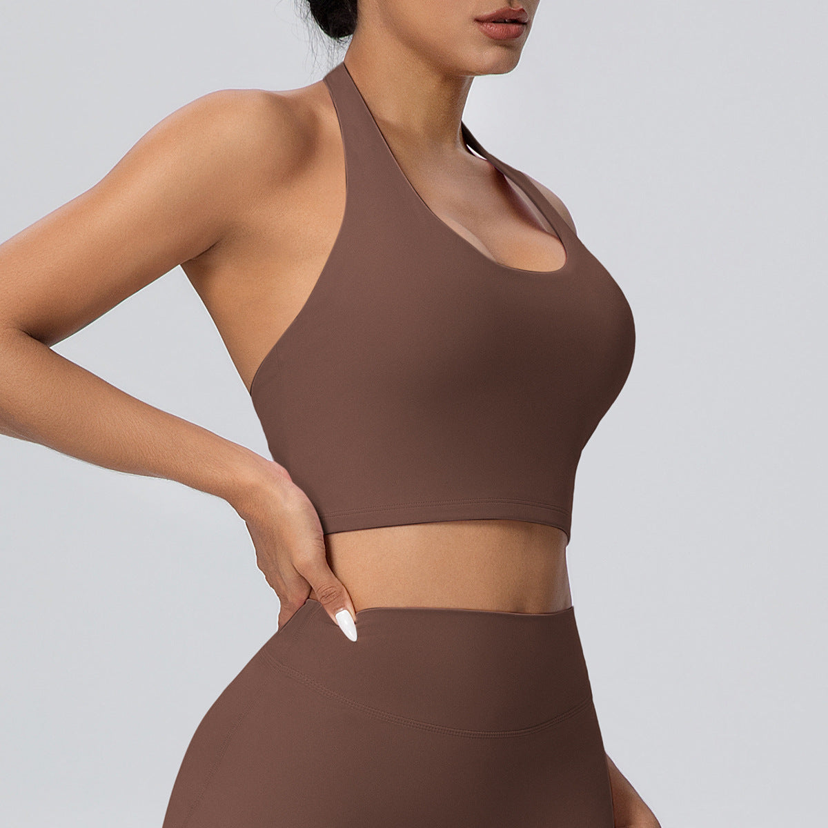 Solid Color Halter Beauty Back Nude Feel Yoga Vest Top Chest Pad Sports Bra Underwear Fitness Yoga Wear
