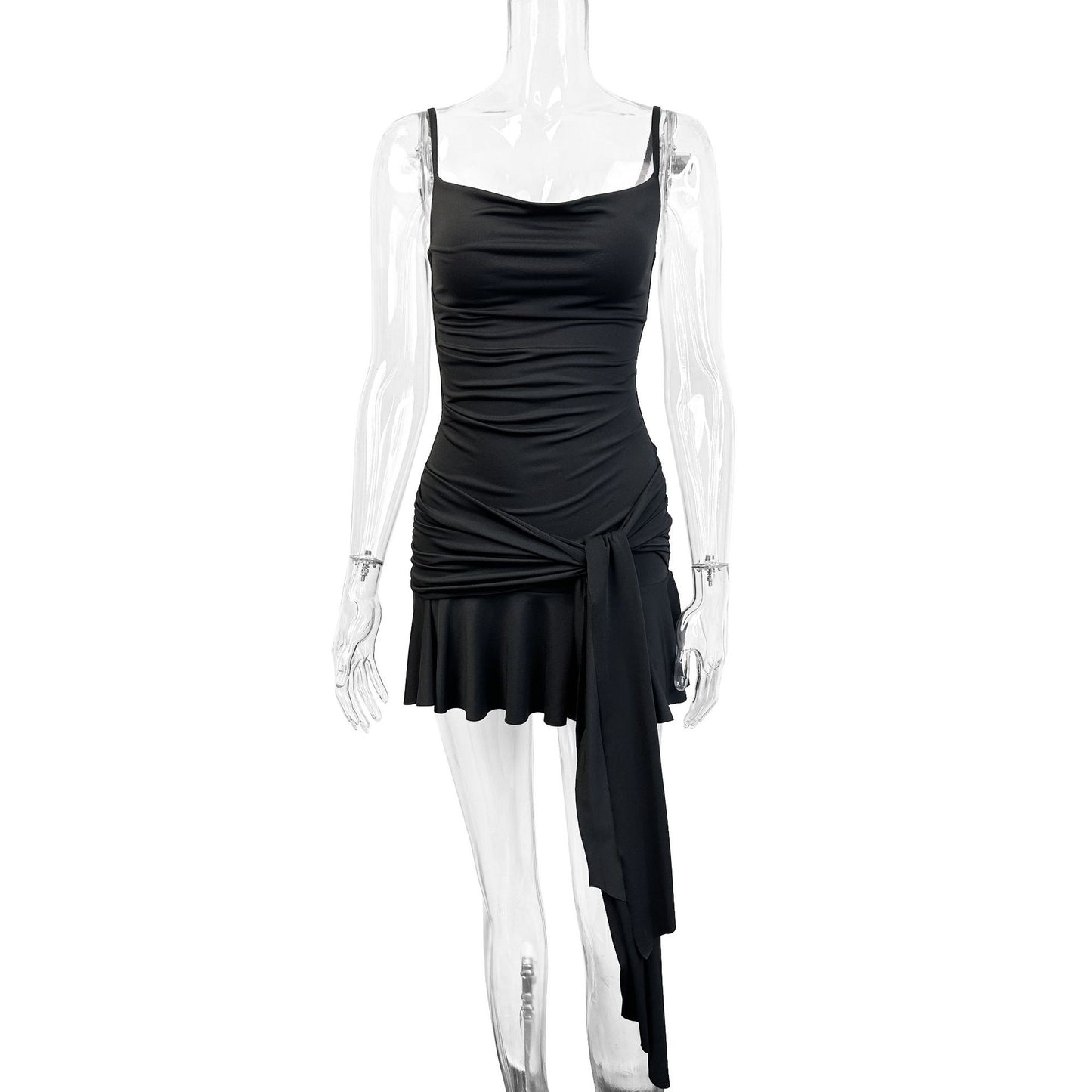 Spring Summer Simple Sexy Solid Color Camisole Slim Fit Tied Dress