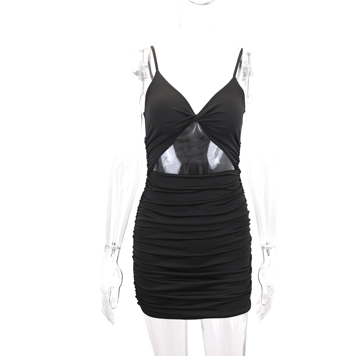 Women Clothing Strap Cross Pleated Sexy Dress