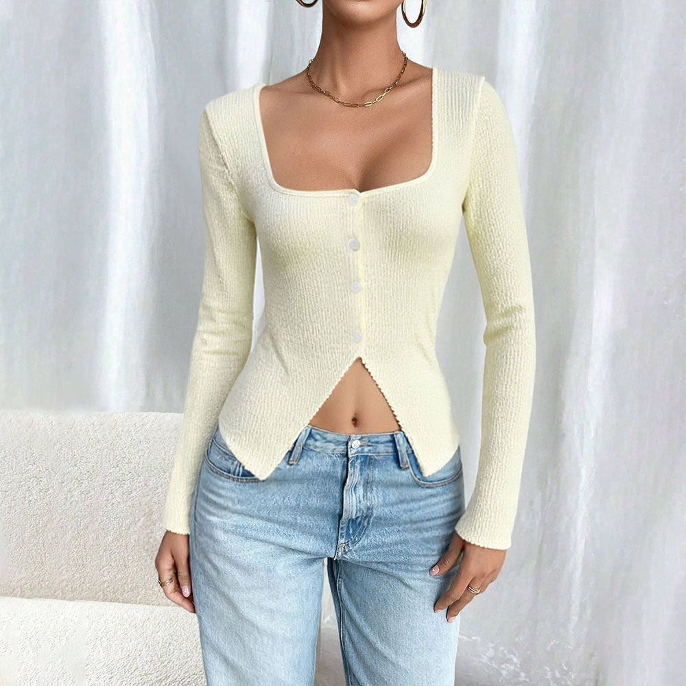 Women Clothing Sexy Adult Lady like Woman T shirt Autumn Winter Cropped Exposed Short Design Long Sleeve Top