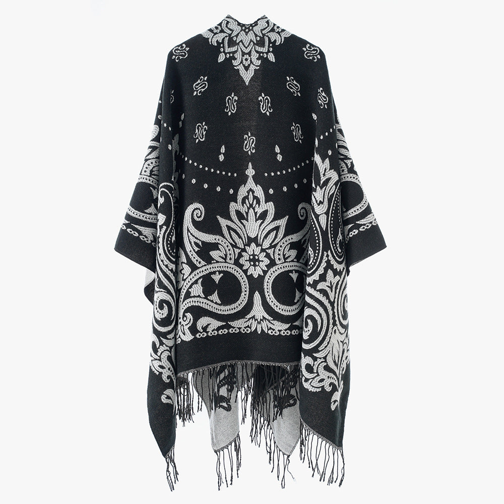 Retro Ethnic Print Shawl Thickening Large Kerchief Autumn Winter Warm Warm Shawl