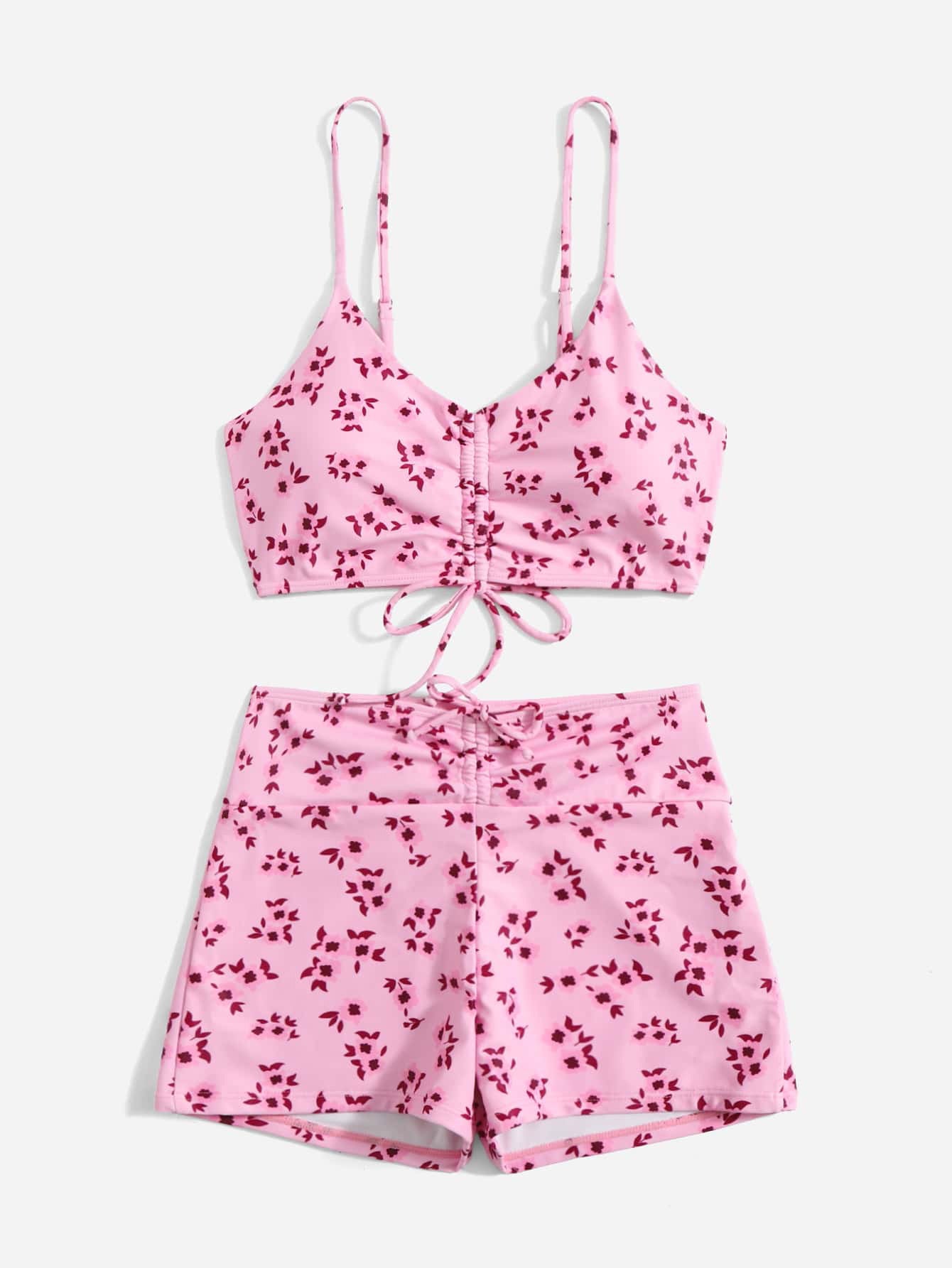 Swimsuit Women Split High Waist Boxer Floral Print Swimsuit