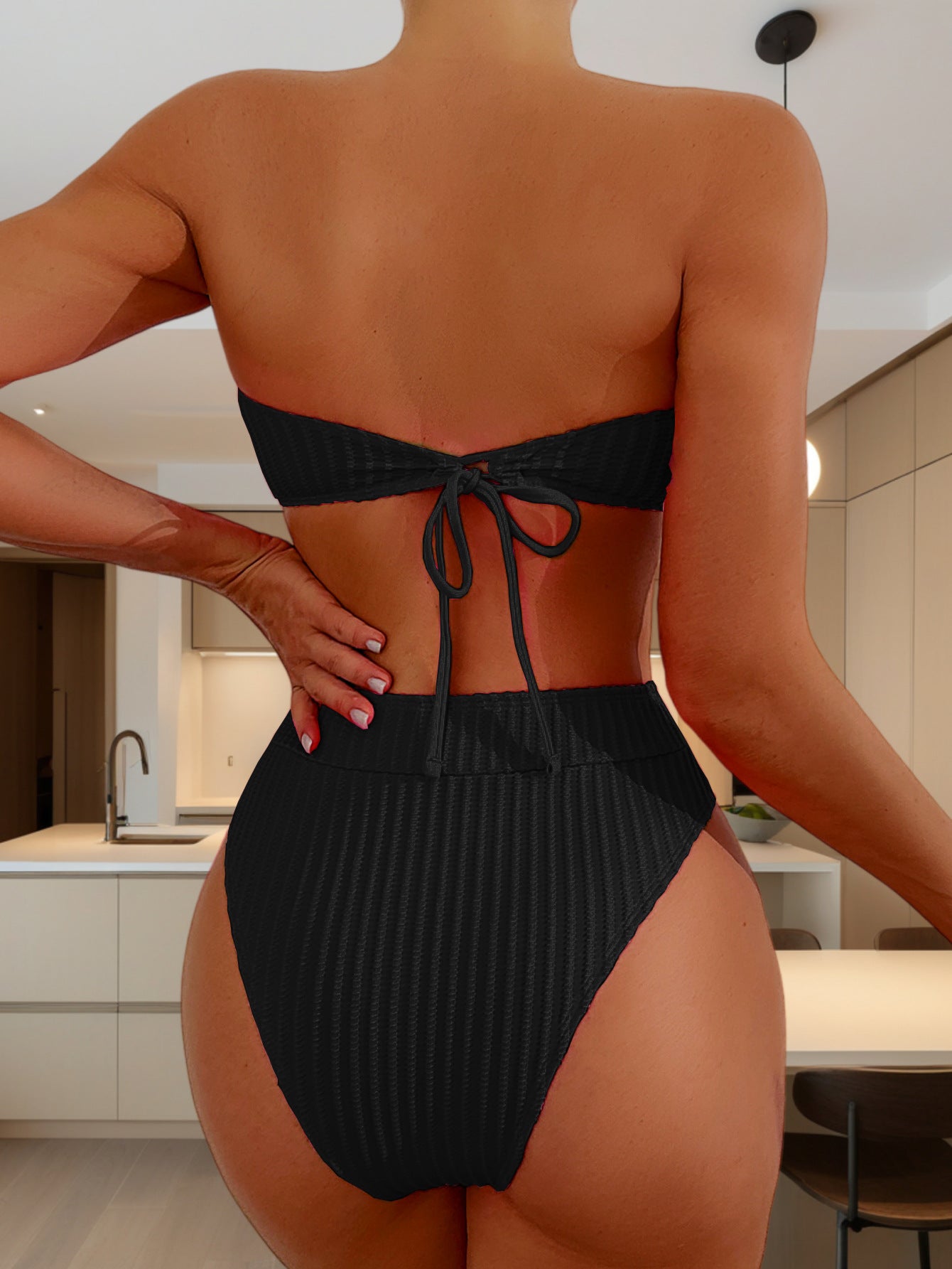 Tube Top Swimsuit Split Sexy Bikini Solid Color Outer Single Swimsuit
