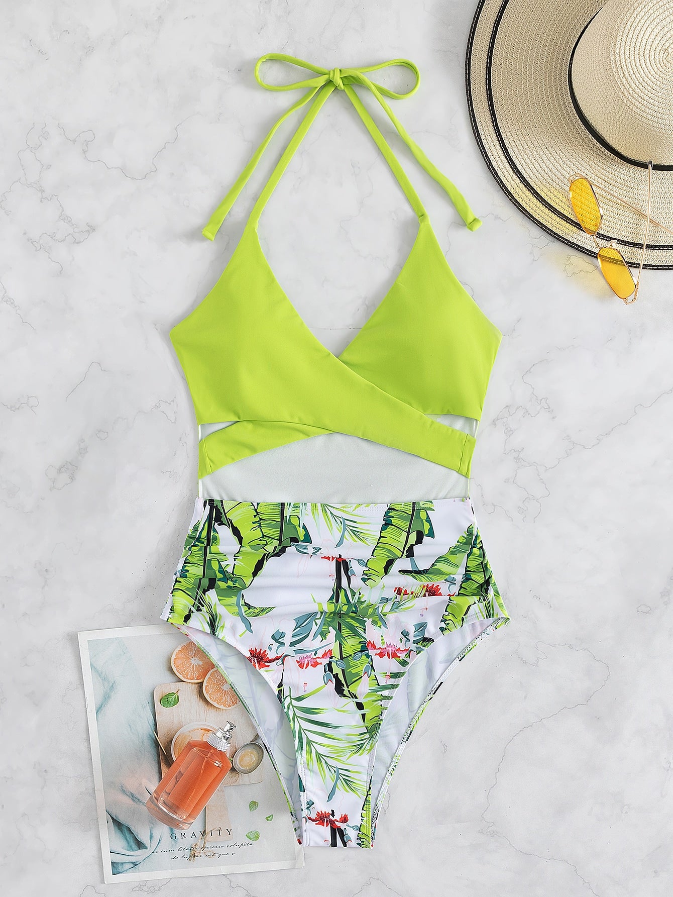 Swimsuit Women Triangle One Piece Lace Printing Bikini Swimsuit Crisscross