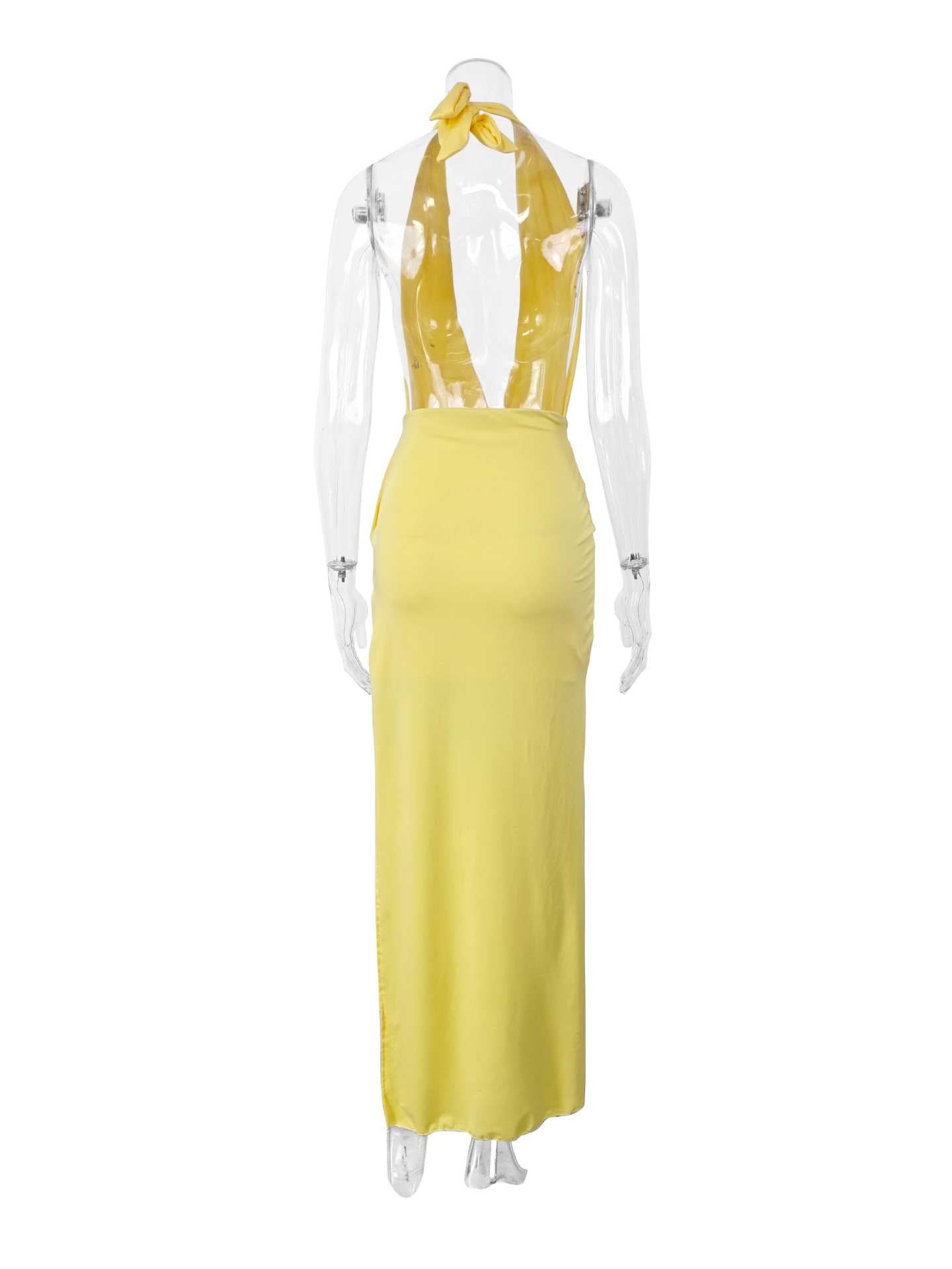 Women Deep V Plunge neck Lace up Backless Sexy Streamers Dress Sexy Maxi Dress