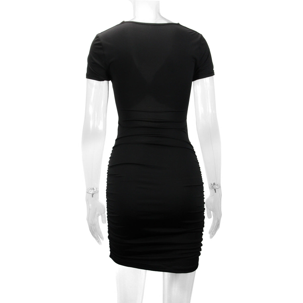 Autumn Winter Women Hip Dress Sexy V Neck Hollow Out Cutout Ties Pleated Dress