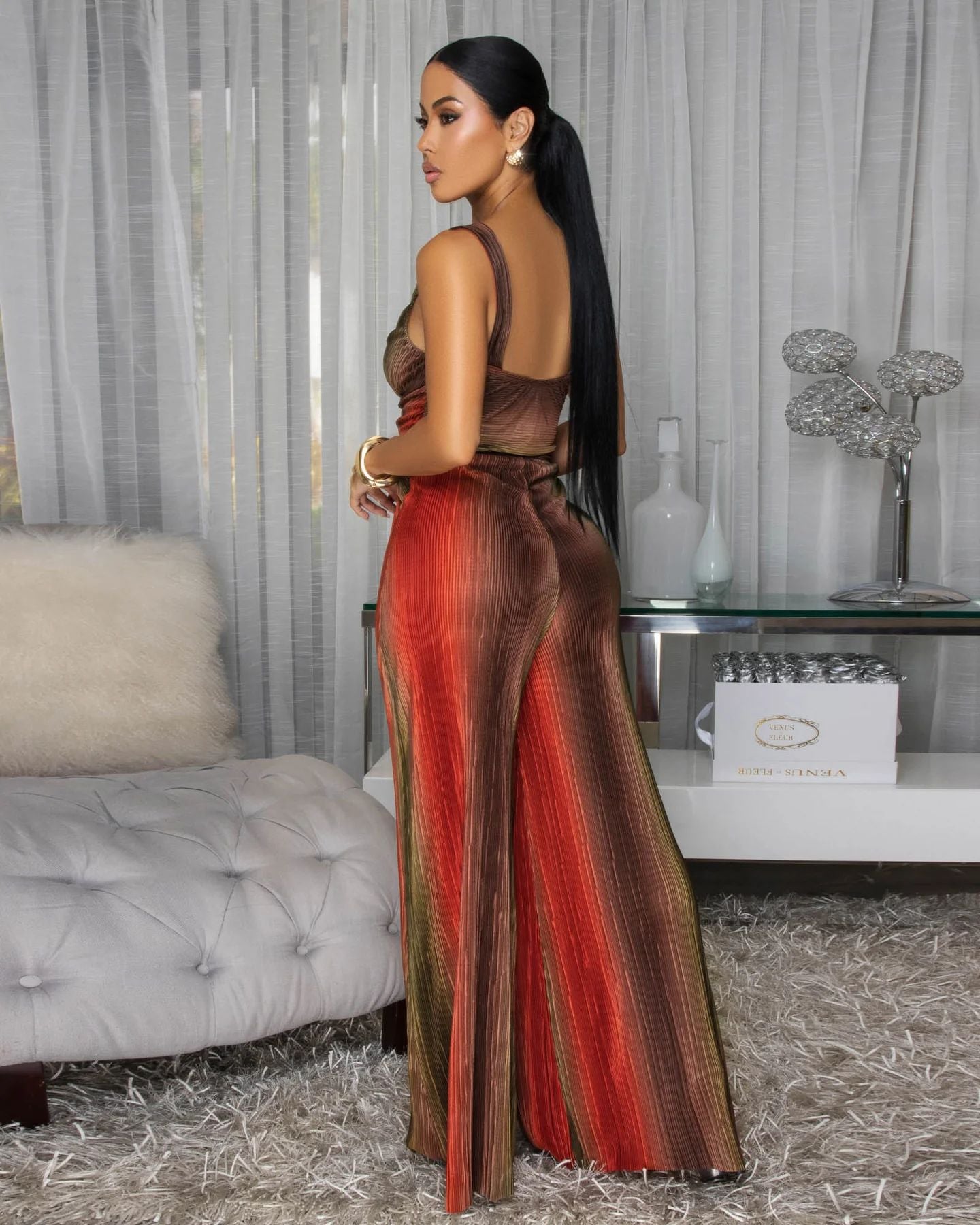 Shoulder Strap Sleeveless Deep V Plunge Sexy Tight Waist Slim Wide Leg Comfort Casual Loose Women Jumpsuit