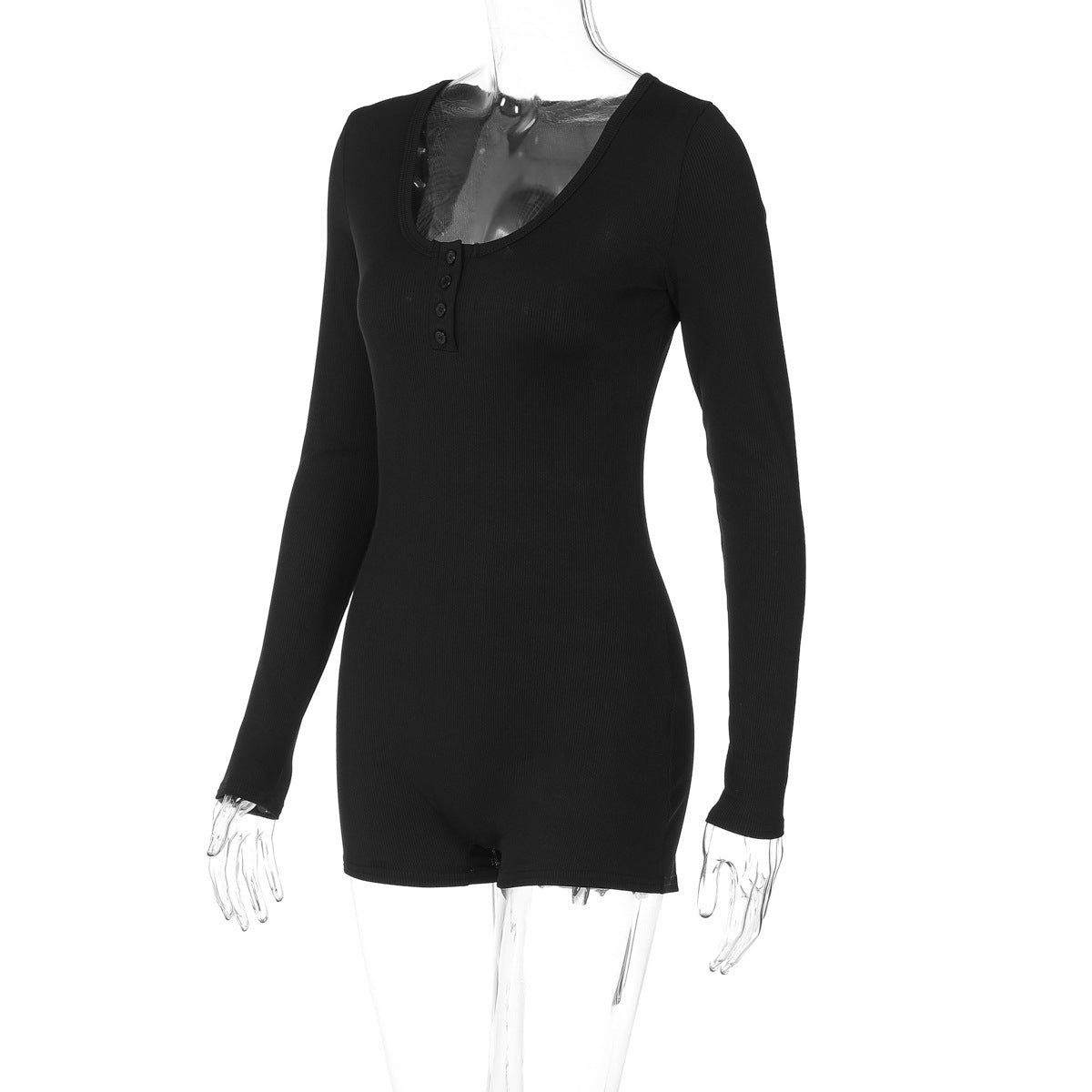 Autumn Rib Solid Color U Collar Breasted Tight Sports Yoga Jumpsuit