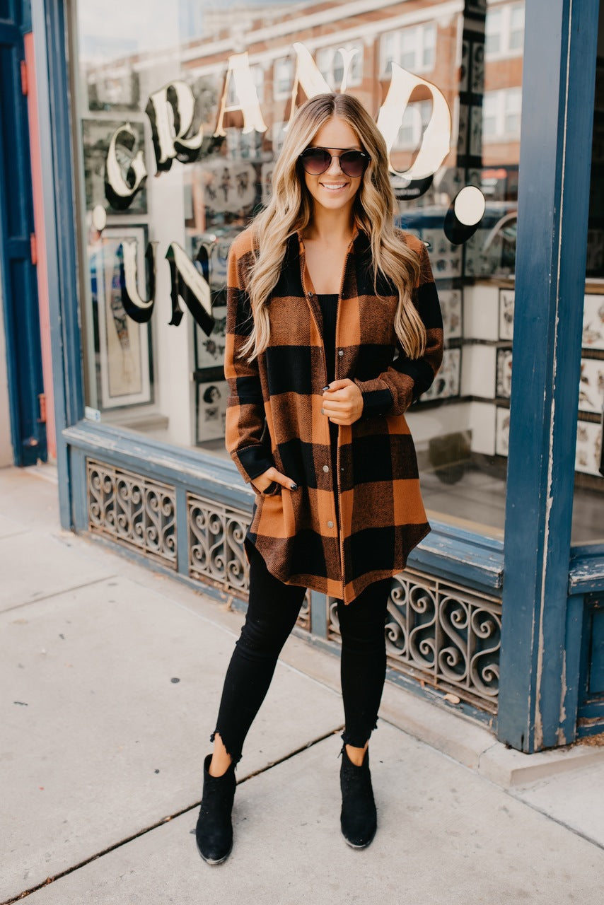 Plaid Shirt Women Mid Length Long Sleeve Women Coat Plaid Shirt Top Shacket