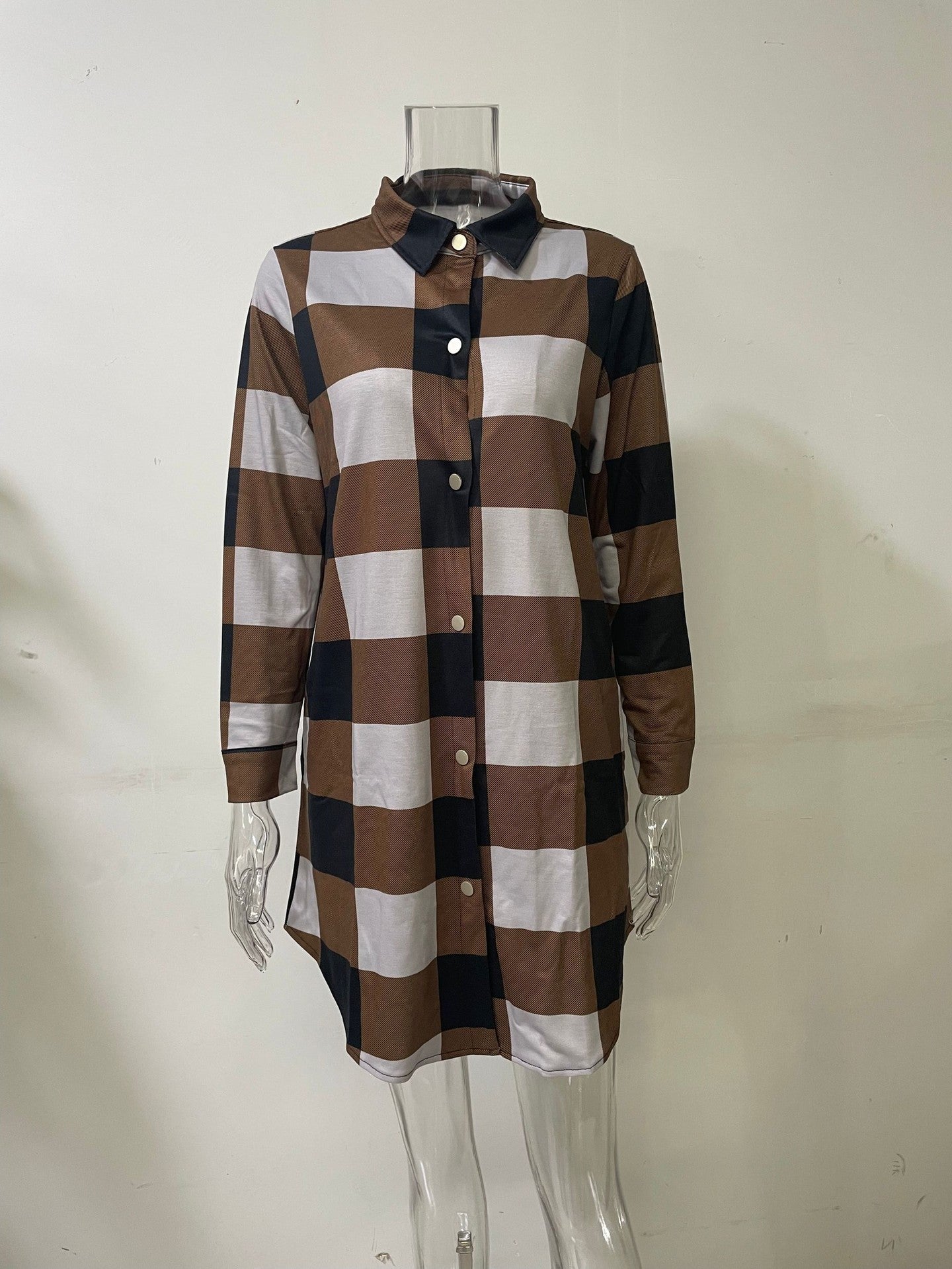 Plaid Shirt Women Mid Length Long Sleeve Women Coat Plaid Shirt Top Shacket