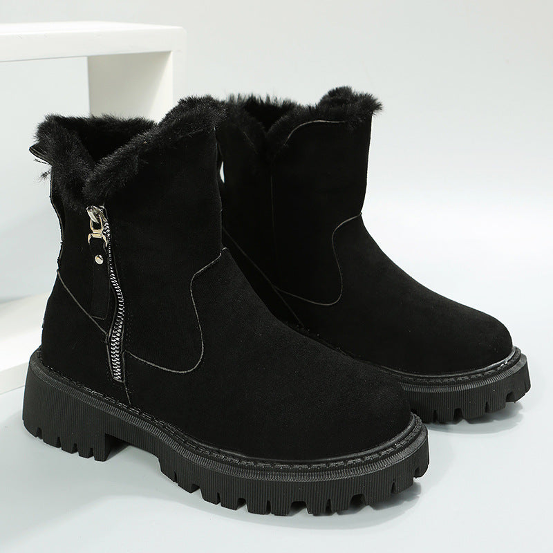 Short Thick Soled round Toe Snow Boots Women Vintage Fleece-Lined Thickening Thermal Cotton Shoes