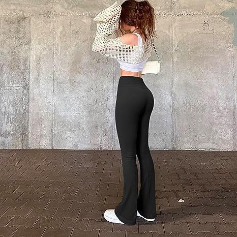 Sports Casual Yoga Pants Rib Workout High Waist Flared Pants Leggings Trousers Women