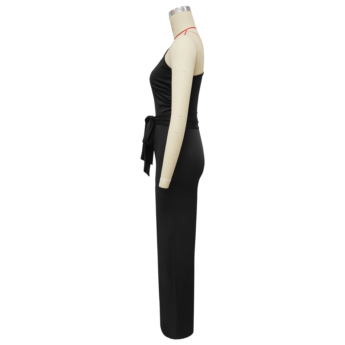 Women Wear Sleeveless Waist Tight Diagonal Collar Solid Color Jumpsuit